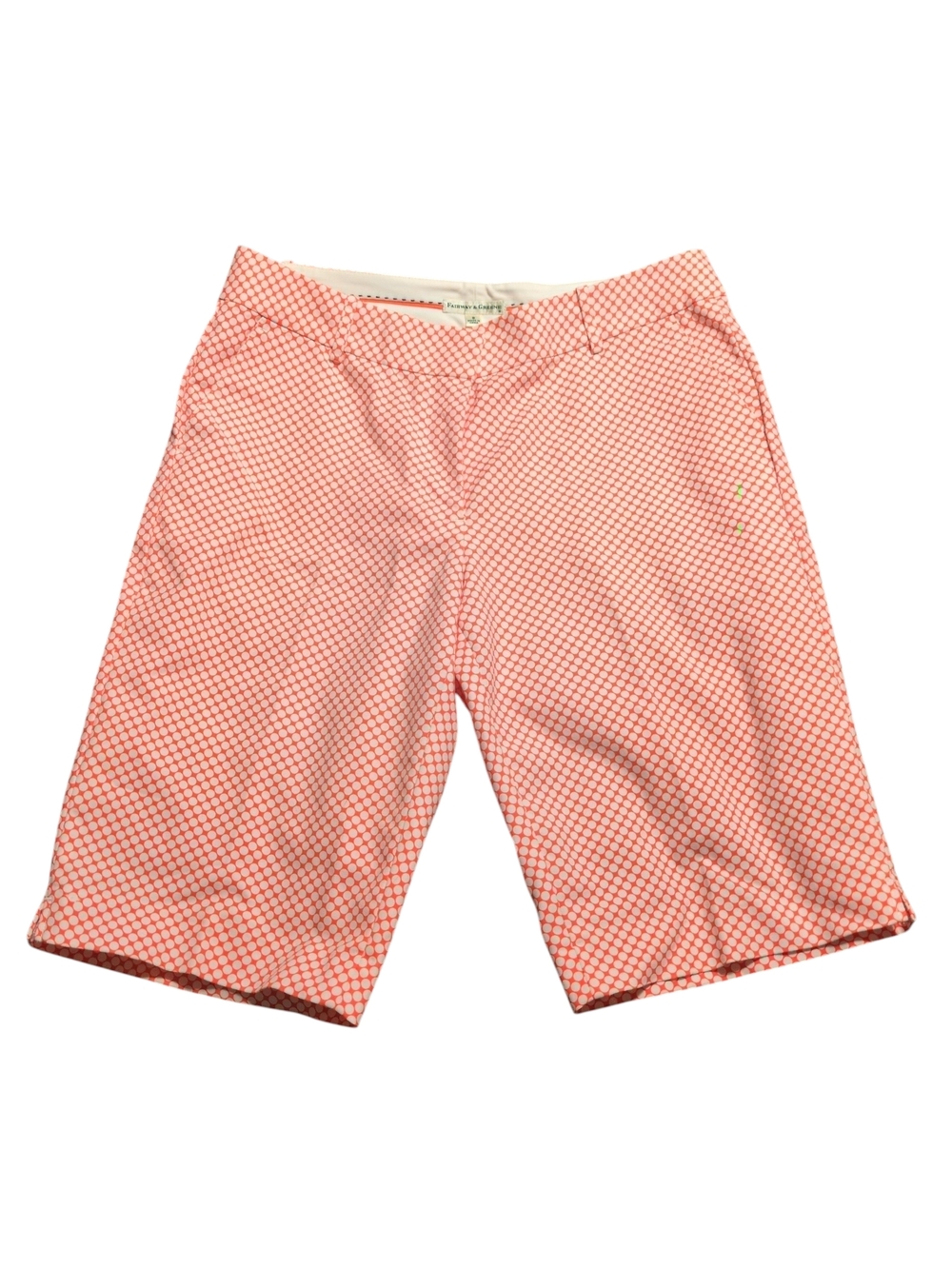 Fairway & Greene Women's Orange White Polka Dot Bermuda Golf Shorts Size 8